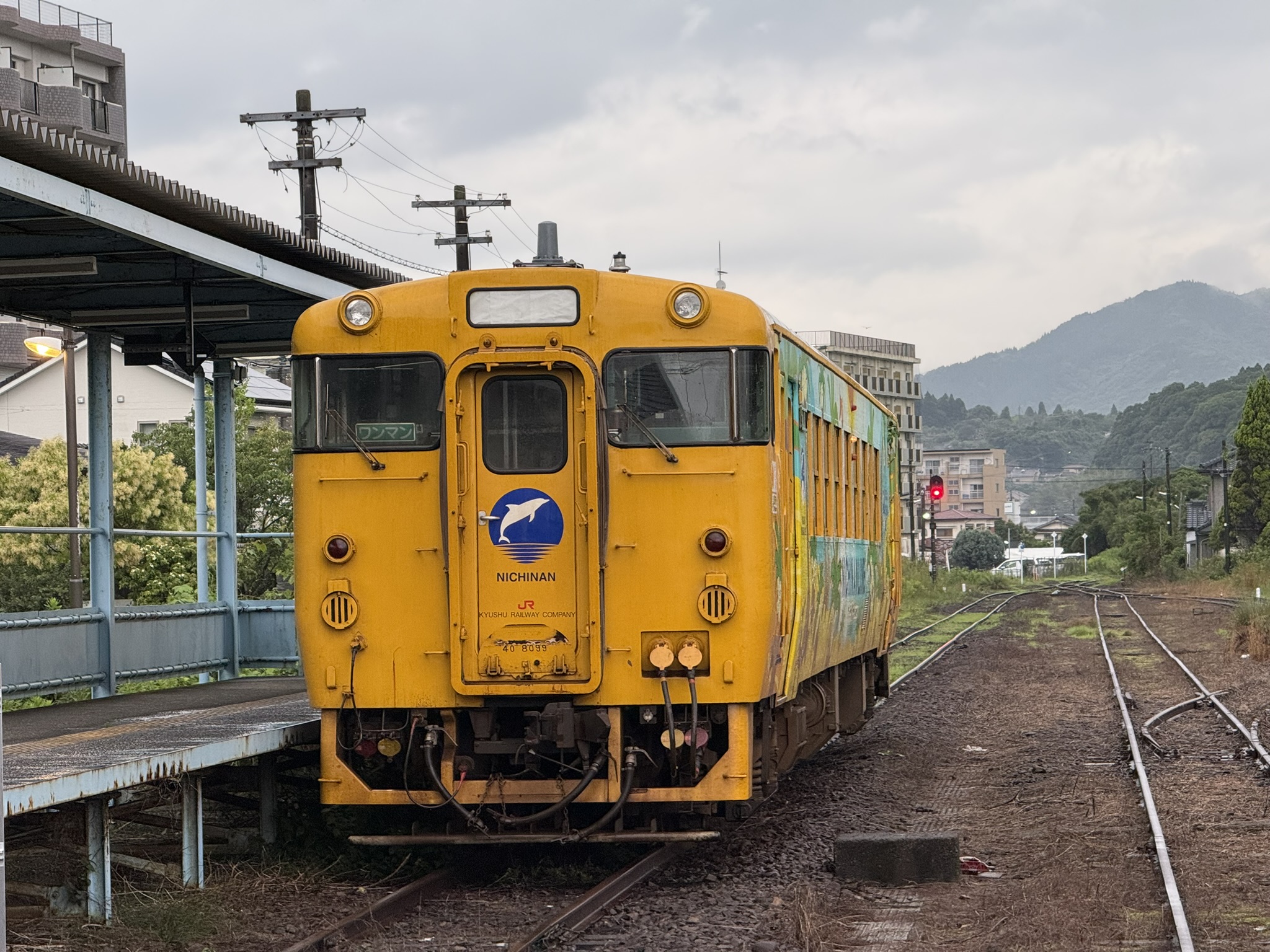 志布志駅 キハ40 8099 ナッシーカラー 運転見合わせ