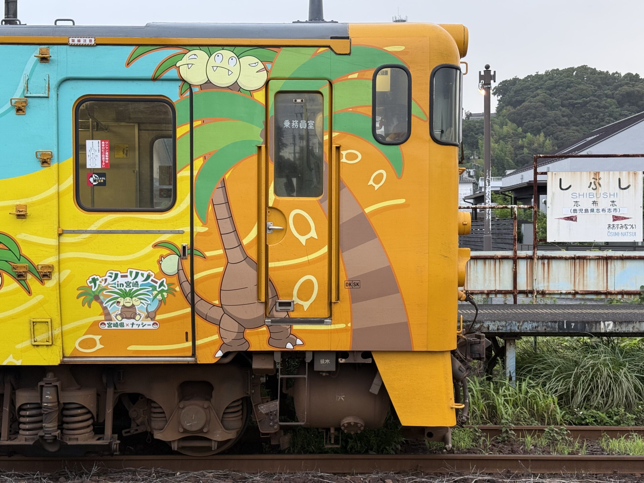 志布志駅 キハ40 8099 ナッシーカラー 霧雨 冷んやり 旅人2人乗車待ち